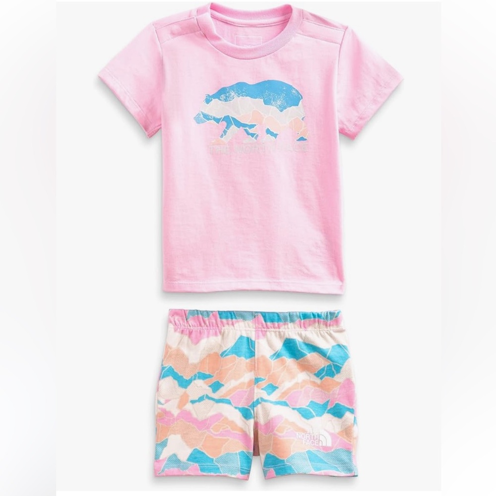 The North Face Pink Logo Tee with Pink mountain Shorts Set